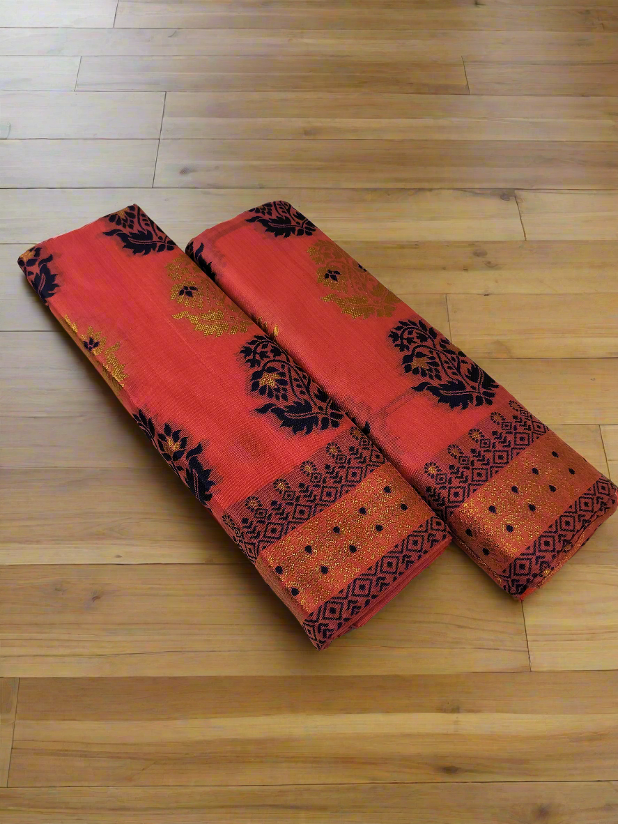 Fixed Pari Embroidery Women Designer Mekhela Chador D-Pink Color