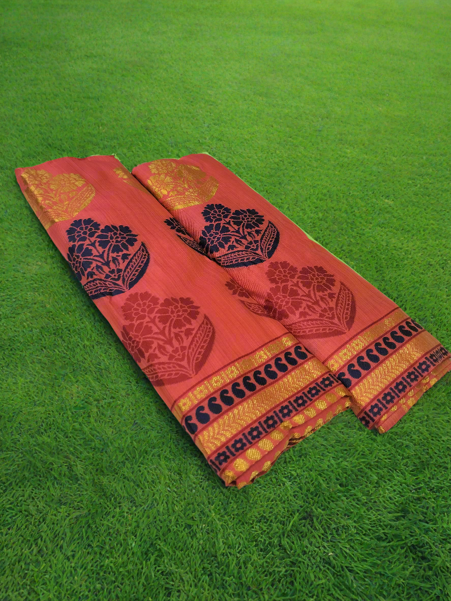 Embroidery Fixed Pari Women's Designer Cotton Mekhela Chador in D-Pink