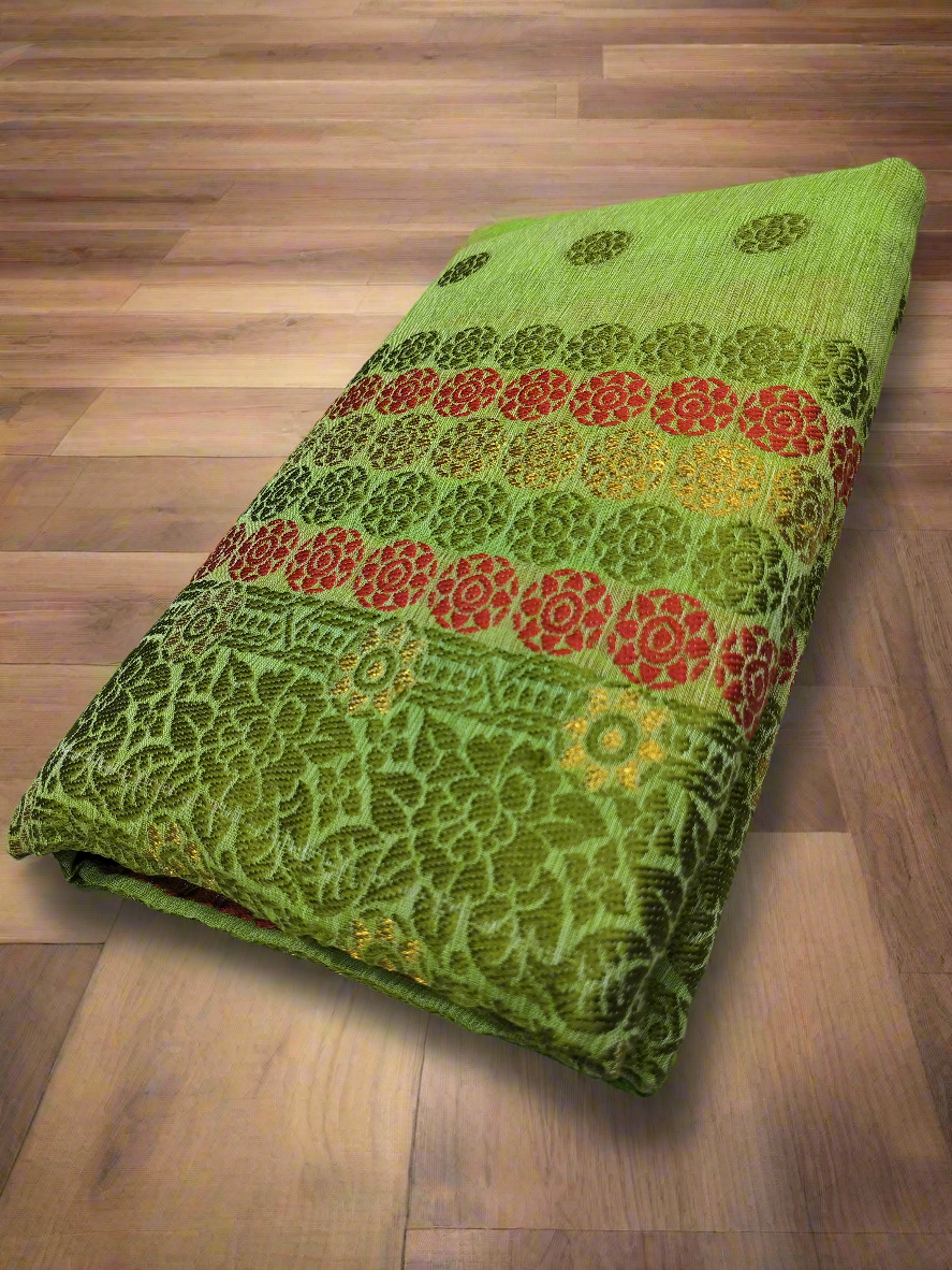 DESIGNER GORGEOUS COTTON BUWA MEKHELA CHADOR DESIGNER EMBROIDERY SET, GREEN