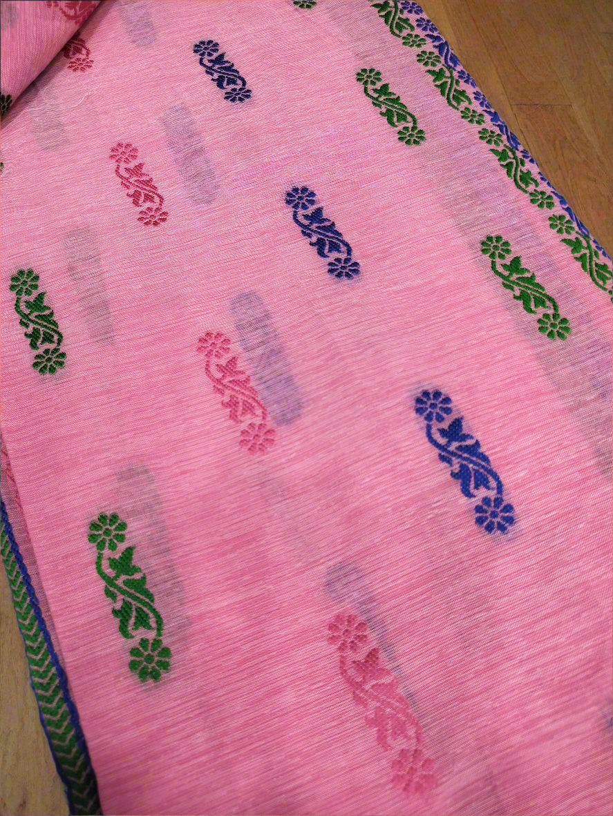 COTTON MEKHELA CHADOR FLORAL EMBROIDERY PREMIUM QUALITY (PINK)