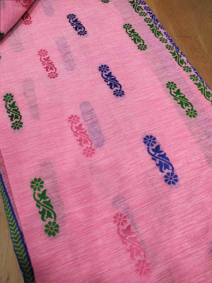 COTTON MEKHELA CHADOR FLORAL EMBROIDERY PREMIUM QUALITY (PINK)
