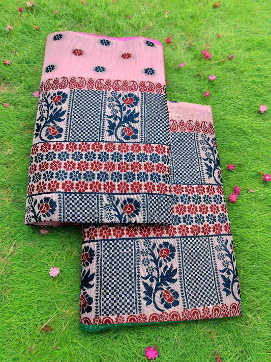 FIXED PARI COTTON BUWA MEKHELA CHADOR DESIGNER SET BABY PINK Colour *FRESH ARRIVAL*