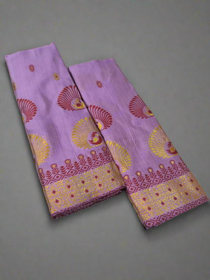 Women's Designer Cotton Mekhela Chador Embroidery With Fixed Pari  in Purple