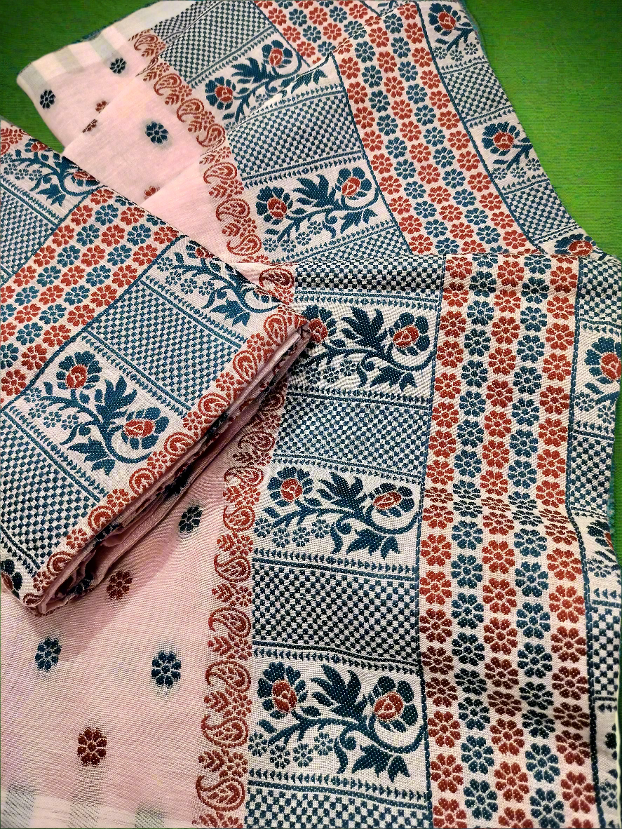 FIXED PARI COTTON BUWA MEKHELA CHADOR DESIGNER SET BABY PINK Colour *FRESH ARRIVAL*