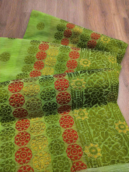 DESIGNER GORGEOUS COTTON BUWA MEKHELA CHADOR DESIGNER EMBROIDERY SET, GREEN