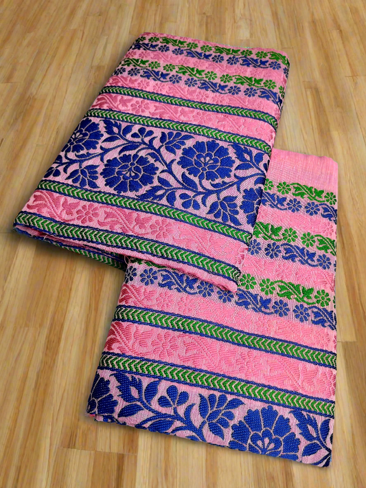 COTTON MEKHELA CHADOR FLORAL EMBROIDERY PREMIUM QUALITY (PINK)