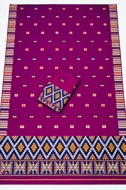 Wash Cotton | Mekhela Chador Set | Missing Design | Violet