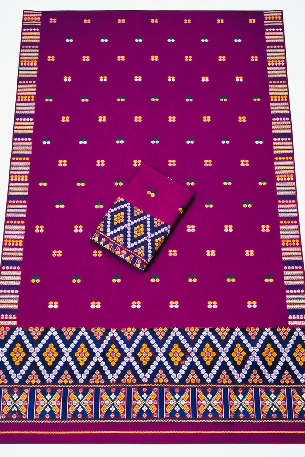 Wash Cotton | Mekhela Chador Set | Missing Design | Violet