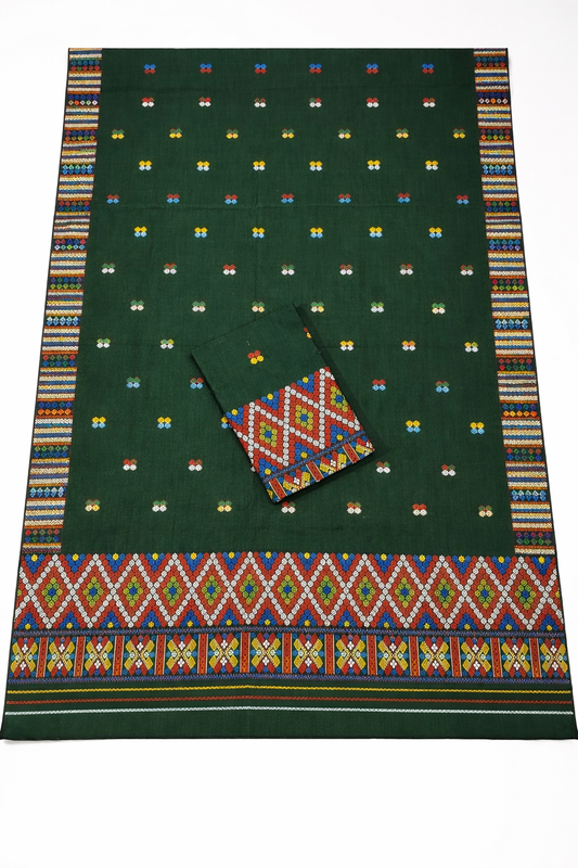 Wash Cotton | Mekhela Chador Set | Missing Design | Green