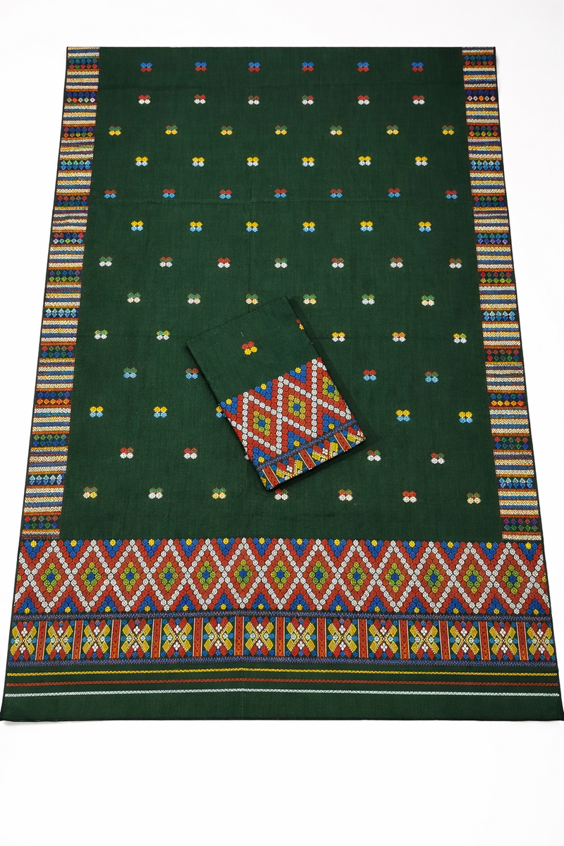 Wash Cotton | Mekhela Chador Set | Missing Design | Green
