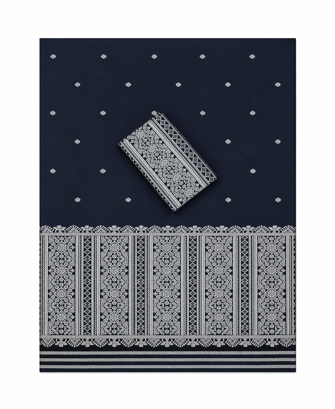Premium Wash Cotton | Mekhela Chador Set | Trending Embroidery Designer | Navy