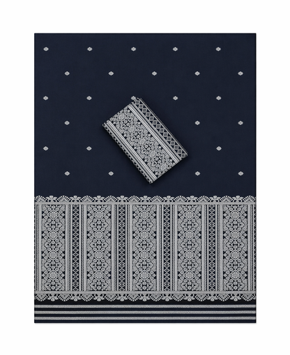 Premium Wash Cotton | Mekhela Chador Set | Trending Embroidery Designer | Navy