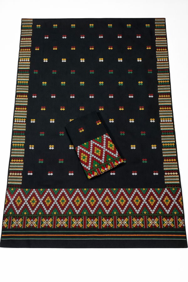 Wash Cotton | Mekhela Chador Set | Missing Design | Black