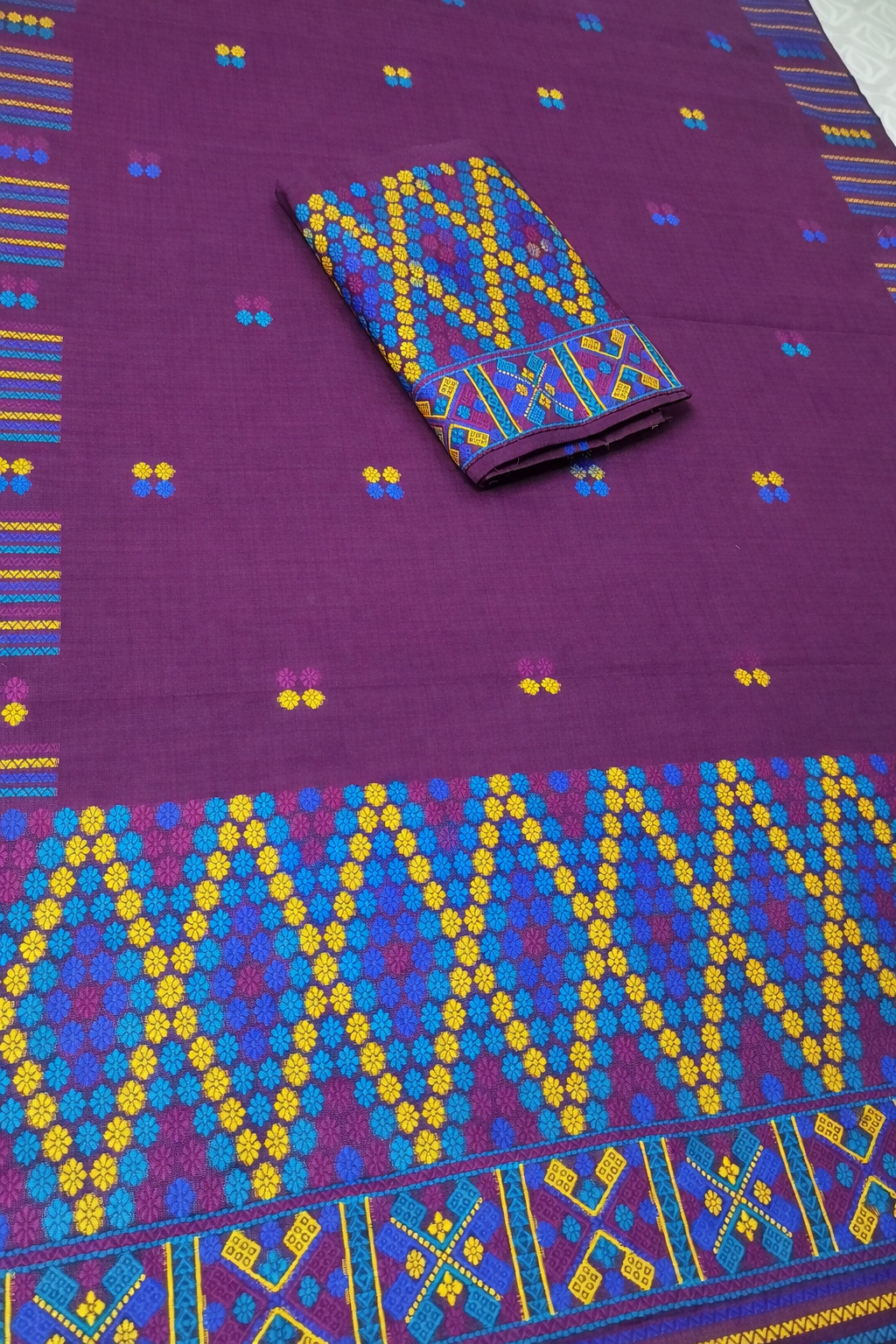 Mekhela Chador Set,Fixed Pari | Elegant Missing Design | PURPLE