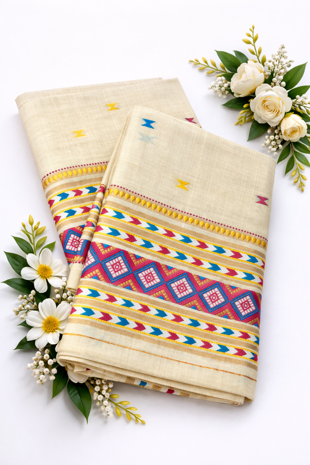 Mekhela Chador Set, Masline Cotton Fabric| Elegant Handwoven Design | Pink