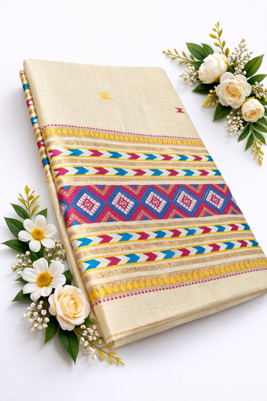 Mekhela Chador Set, Masline Cotton Fabric| Elegant Handwoven Design | Pink