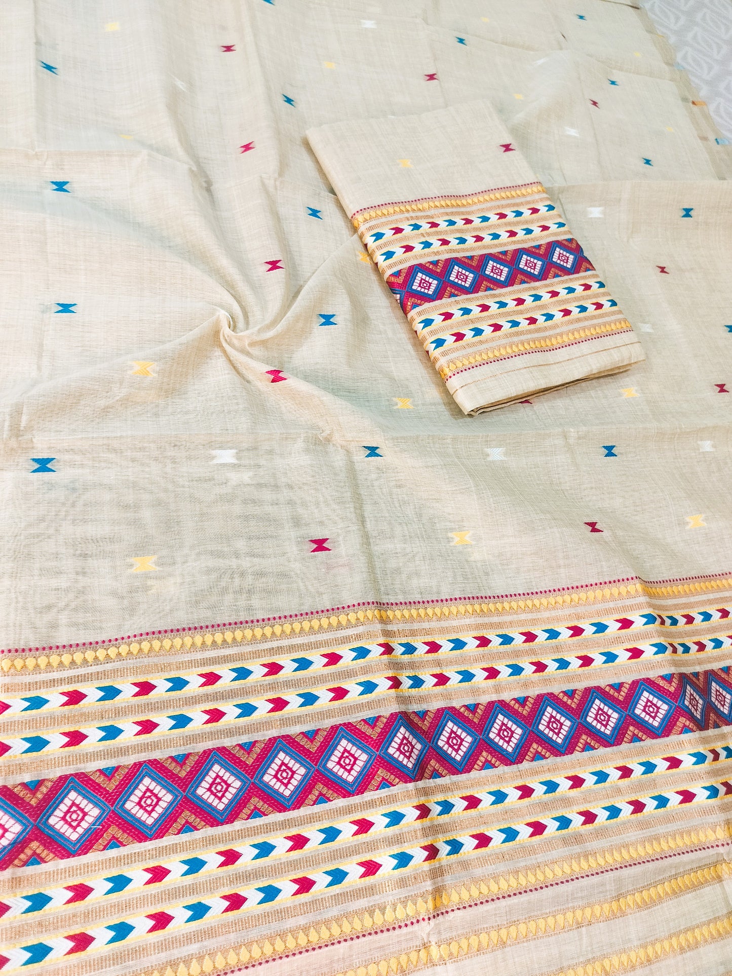 Mekhela Chador Set, Masline Cotton Fabric| Elegant Handwoven Design | Pink