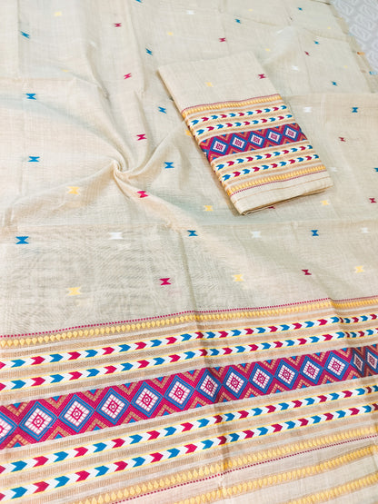 Mekhela Chador Set, Masline Cotton Fabric| Elegant Handwoven Design | Pink