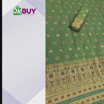 Mekhela Chador Golden Zari Green Assam Traditional Attair