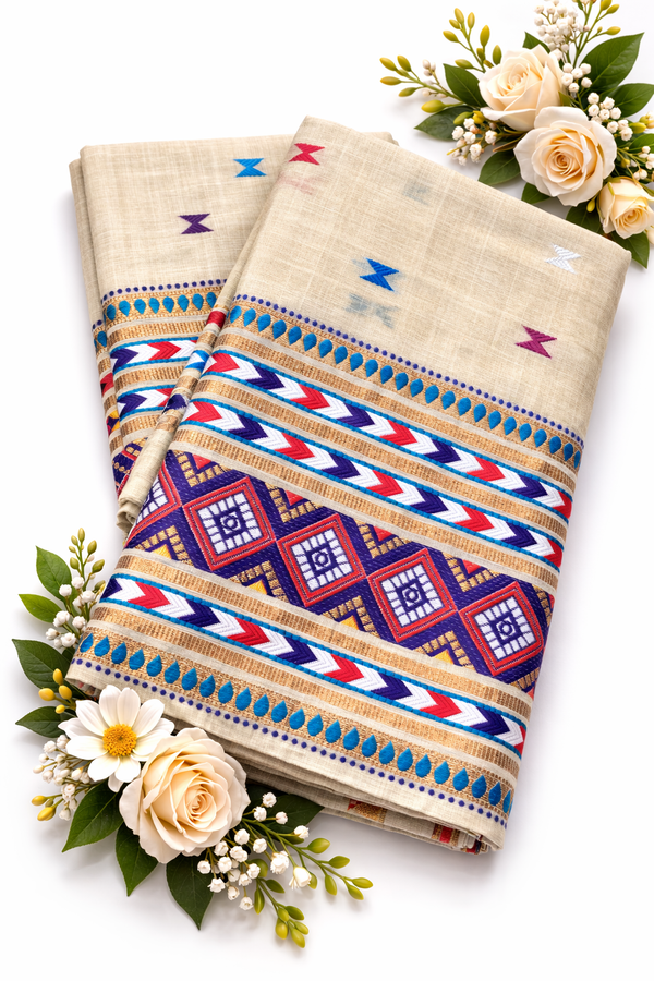 Mekhela Chador Set, Masline Cotton Fabric| Elegant Handwoven Design | Purple