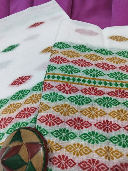 Mulicoloured Buwa 100% Premium Cotton-Fixed Pari, Red