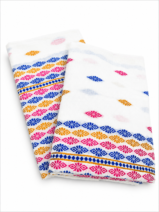 Mulicoloured Buwa 100% Premium Cotton-Fixed Pari, Pink