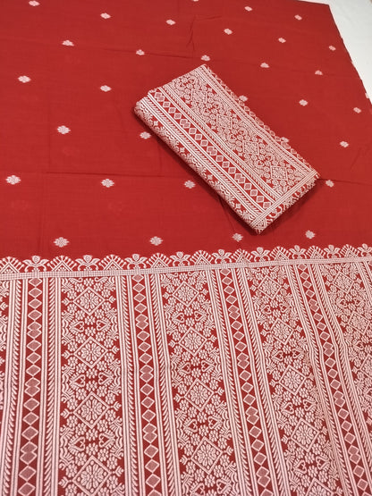 Premium Wash Cotton | Mekhela Chador Set | Trending Embroidery Designer | Red