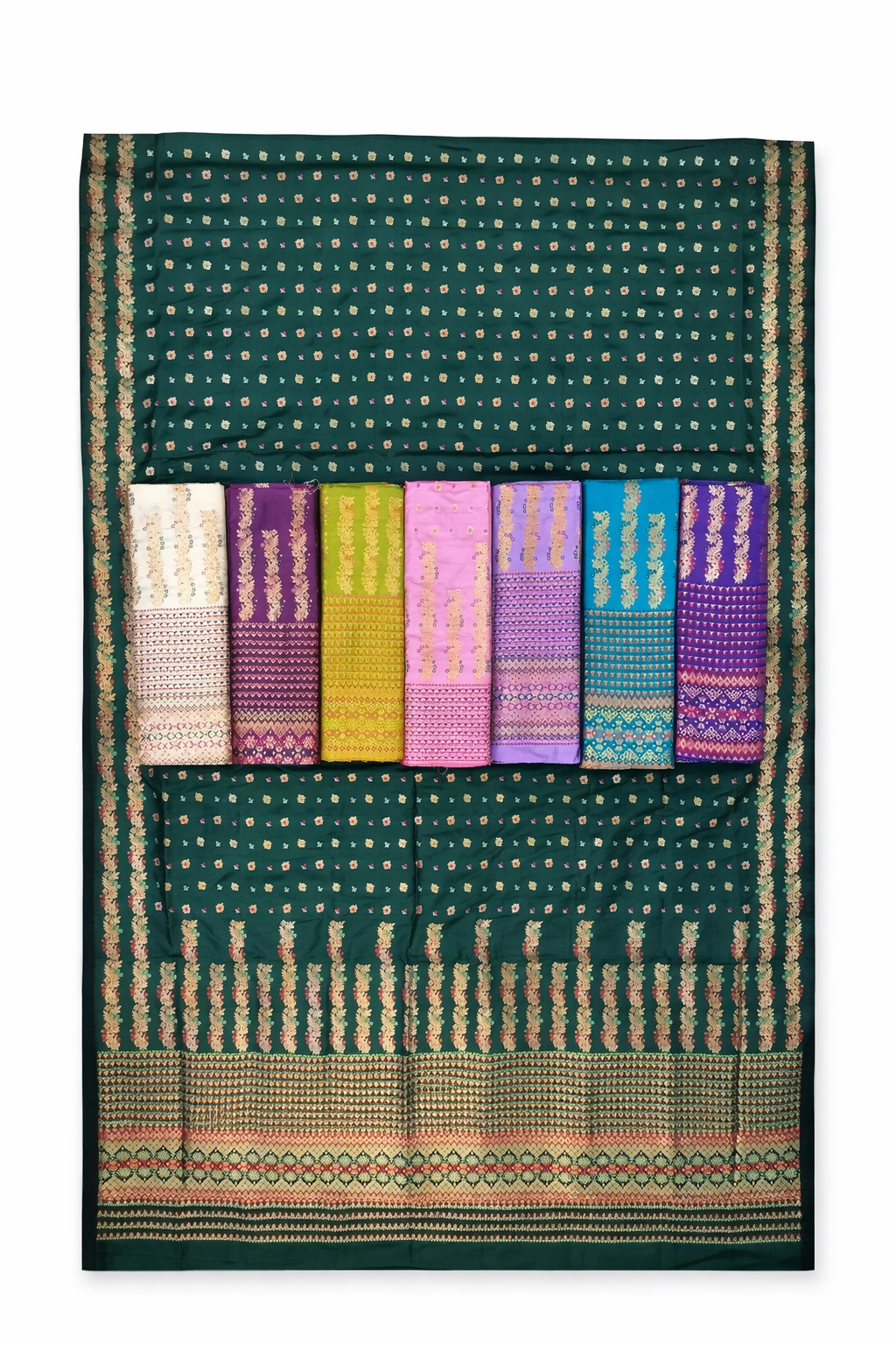 MixPat Fancy Mekhela Chador set Fixed Pari With Blouse Light Blue
