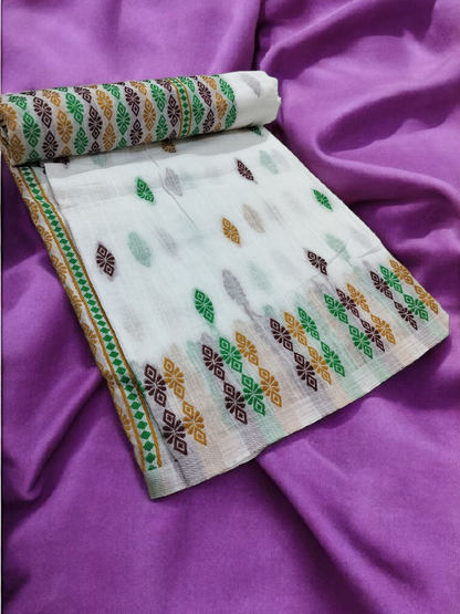 Mulicoloured Buwa 100% Premium Cotton-Fixed Pari, Maroon