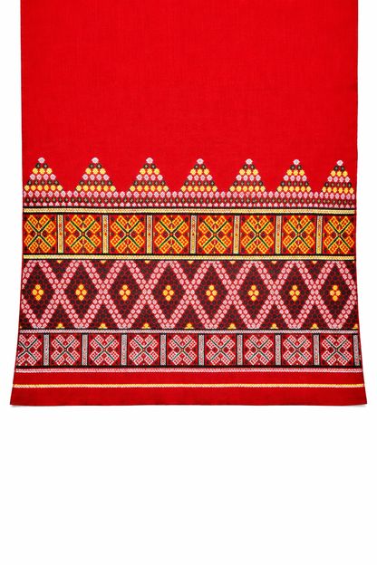 Wash Cotton | Mekhela Chador Set | Missing Design | Pure Red