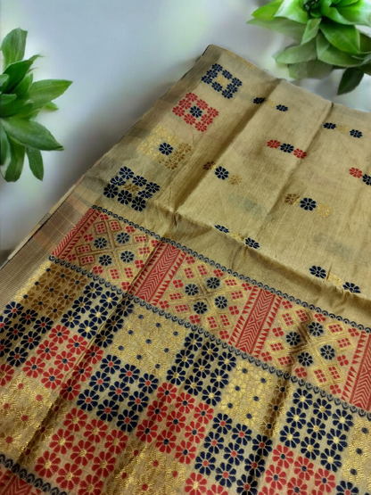 Assamese Traditional Muga PolyToss Mekhela Chador