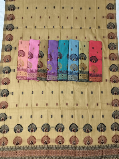 Women's Designer Cotton Mekhela Chador Embroidery With Fixed Pari  in Baby Pink