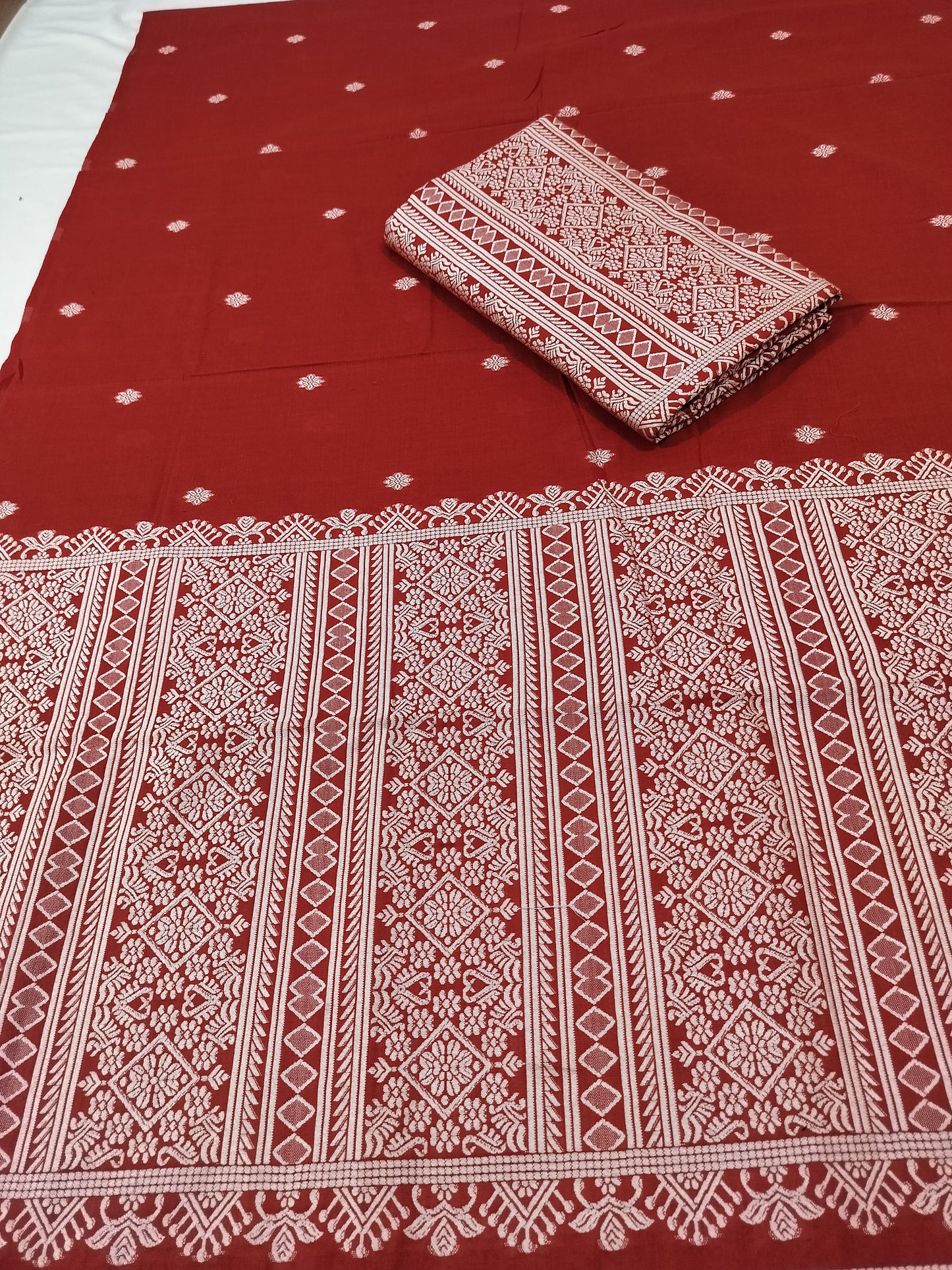 Premium Wash Cotton | Mekhela Chador Set | Trending Embroidery Designer | Red