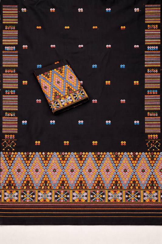 Mekhela Chador Set,Fixed Pari | Elegant Missing Design | Black