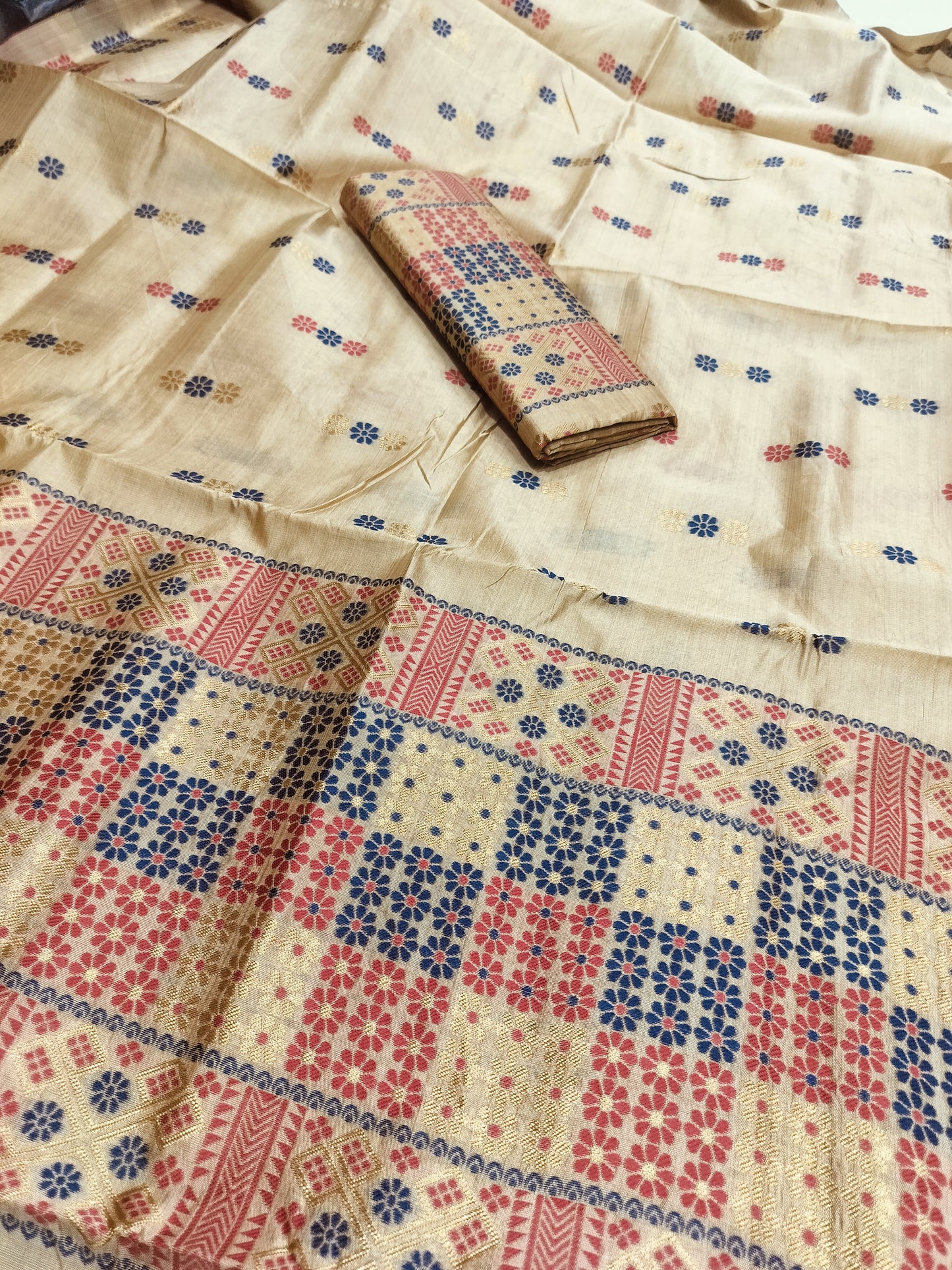 Assamese Traditional Muga PolyToss Mekhela Chador