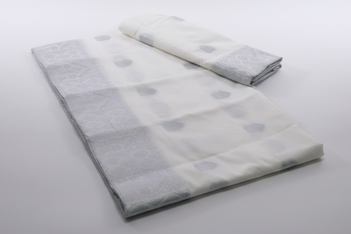 Mekhela Chador Zari Silver Embroidery Assam Traditional Attair