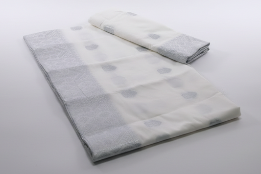 Mekhela Chador Zari Silver Embroidery Assam Traditional Attair