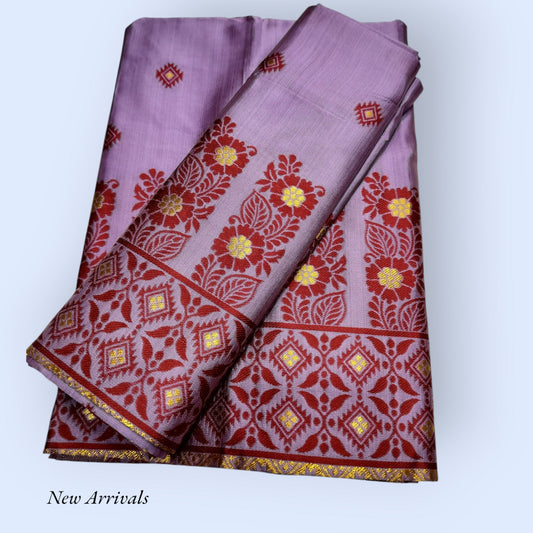 Women's Designer Cotton Mekhela Chador Embroidery With Fixed Pari  in Purple