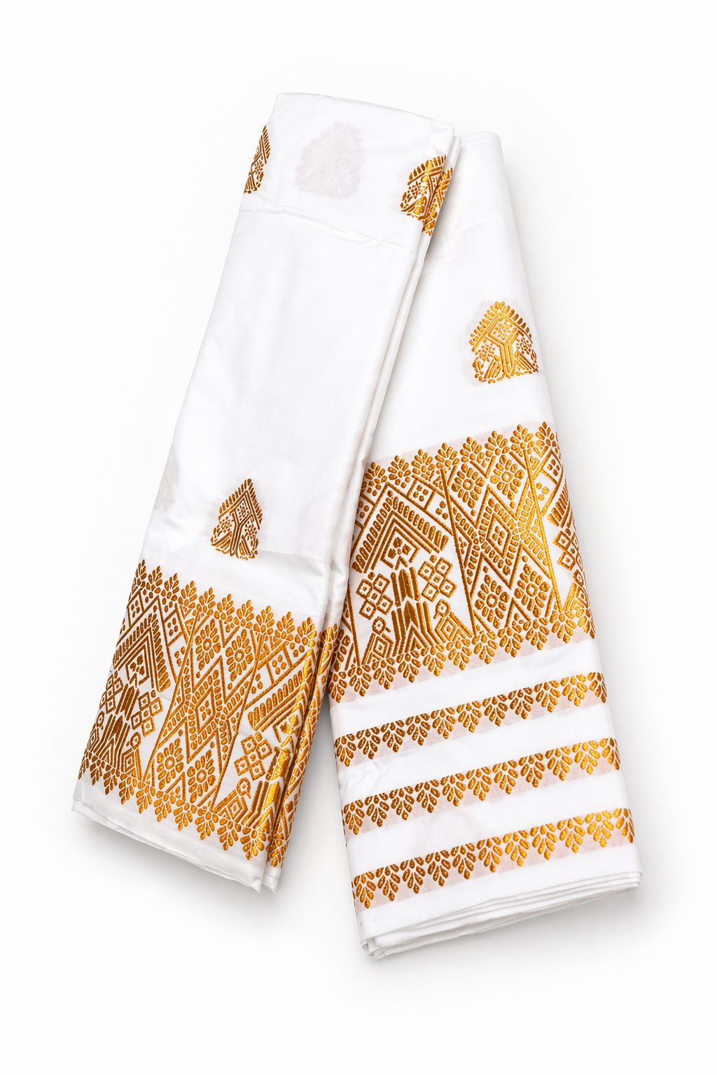 Mekhela Chador Zari Gold Embroidery Mix Pat Assam Traditional Attair