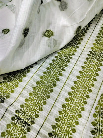 Cotton Mekhela Chador Set - Mehandi Green