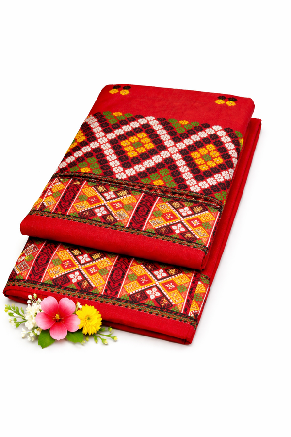 Wash Cotton | Mekhela Chador Set | Missing Design | Red