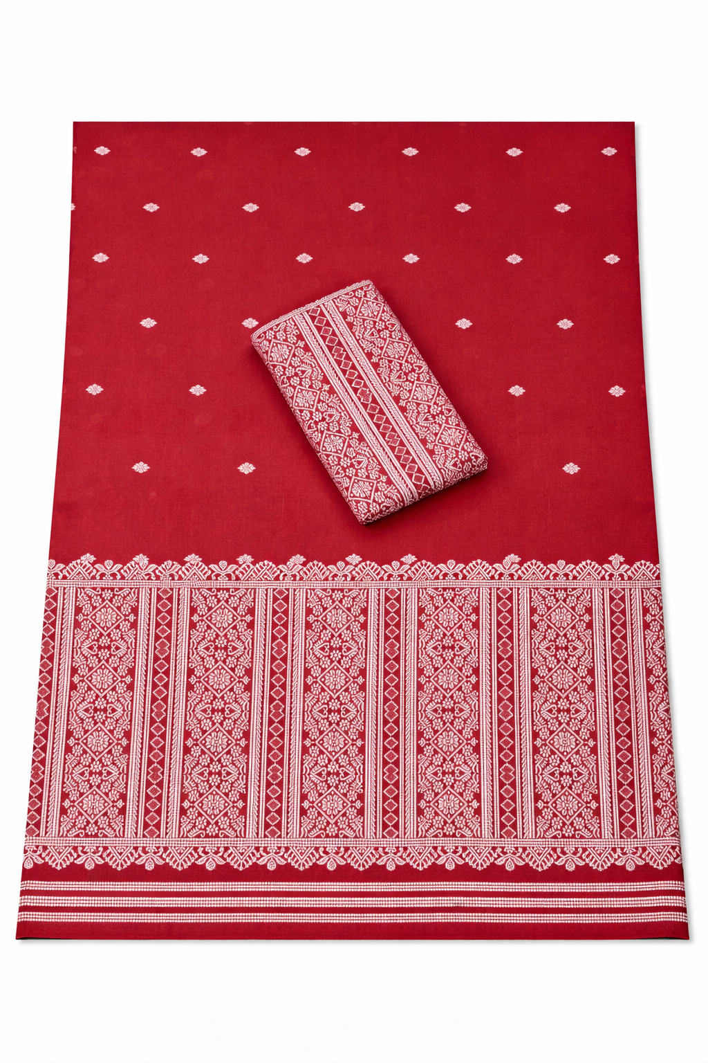 Premium Wash Cotton | Mekhela Chador Set | Trending Embroidery Designer | Red