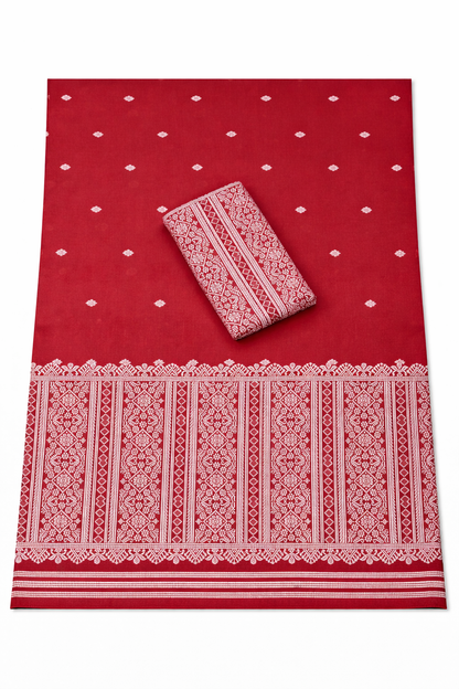Premium Wash Cotton | Mekhela Chador Set | Trending Embroidery Designer | Red