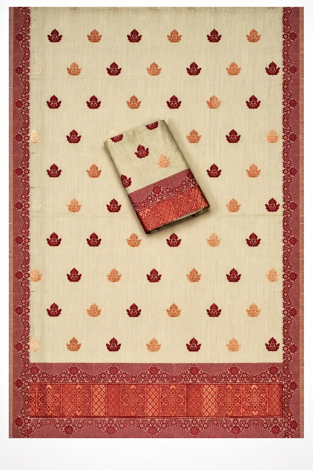 Beautiful Slab Cotton Comfort Mekhela Chador Set, Fixed Border