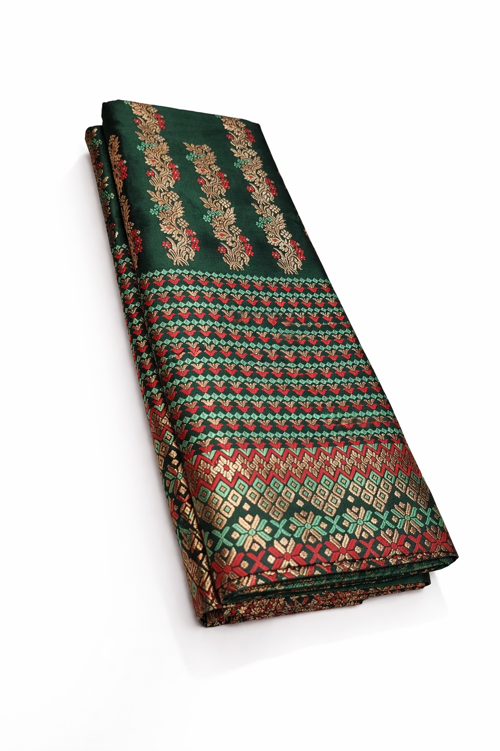 MixPat Fancy Mekhela Chador set Fixed Pari With Blouse Piece Dark Green