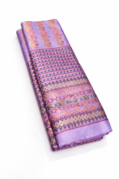 MixPat Fancy Mekhela Chador set Fixed Pari With Blouse Lavender
