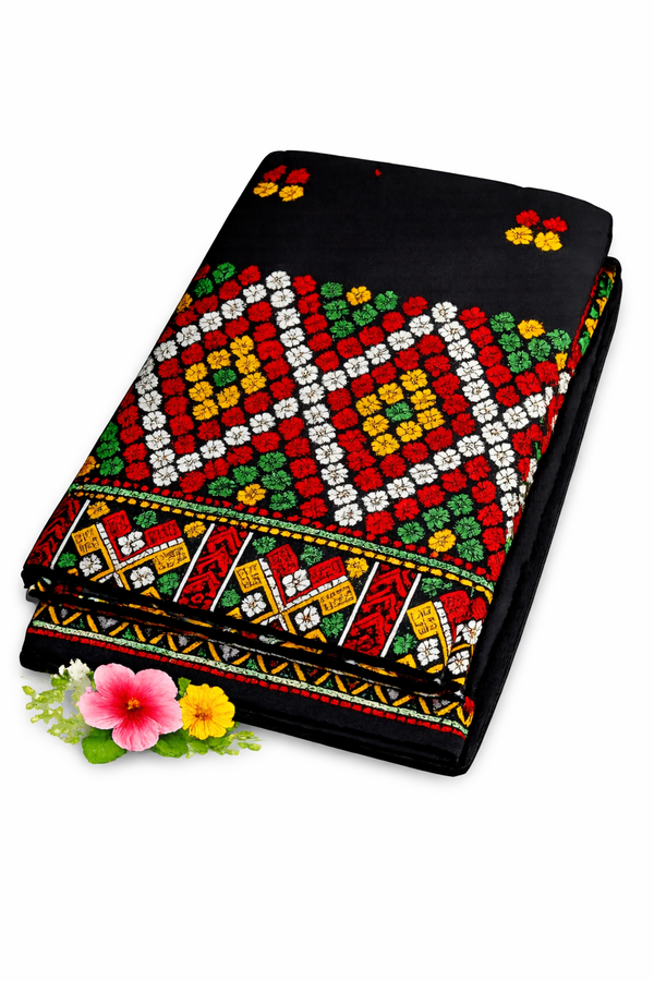 Wash Cotton | Mekhela Chador Set | Missing Design | Black