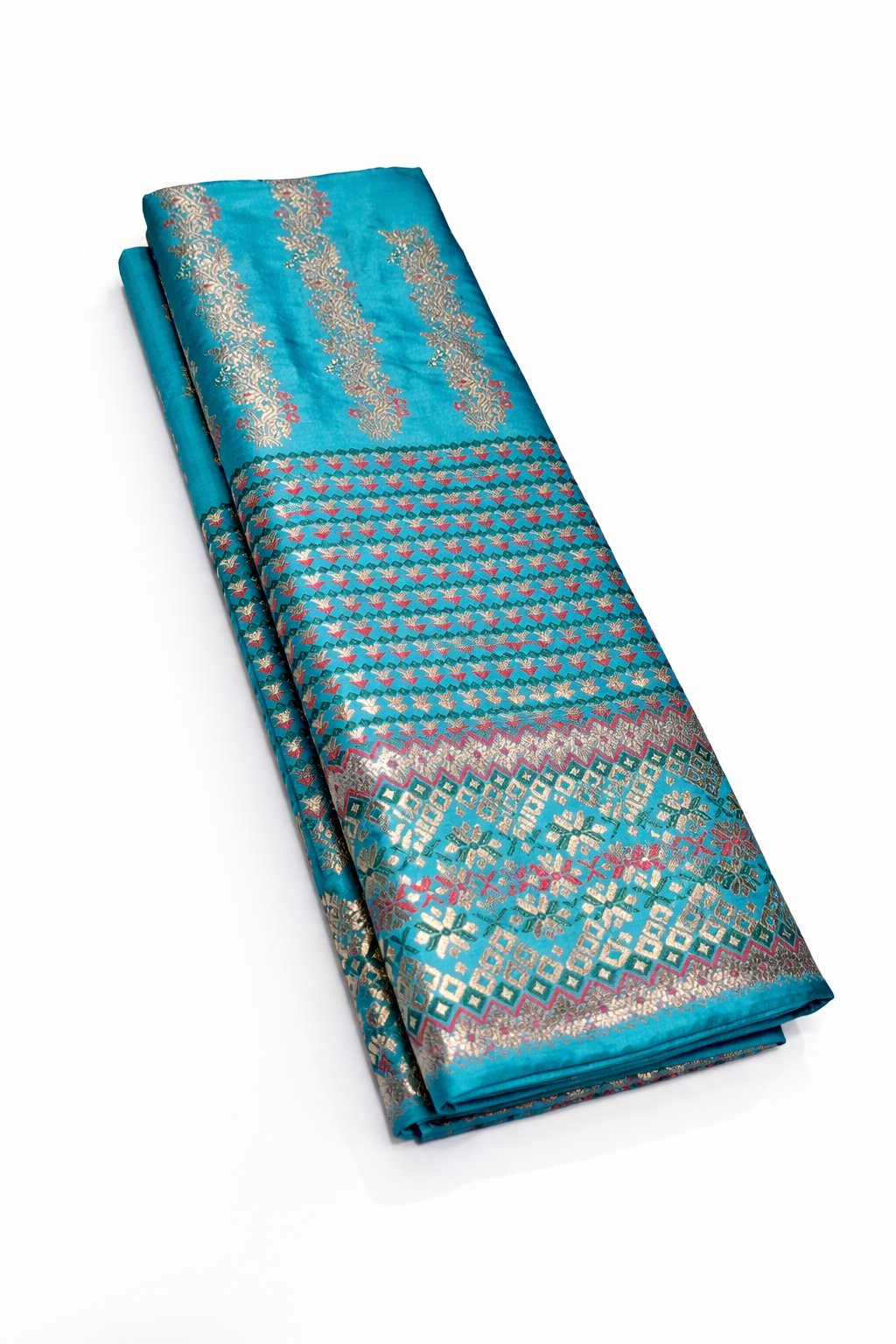 MixPat Fancy Mekhela Chador set Fixed Pari With Blouse Light Blue