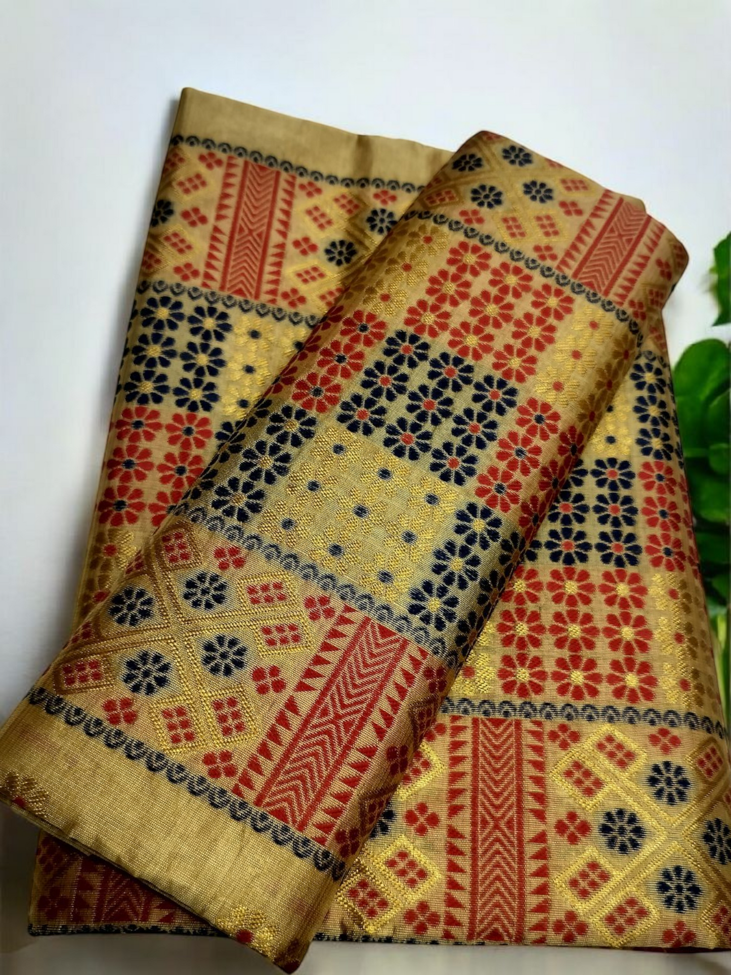 Assamese Traditional Muga PolyToss Mekhela Chador