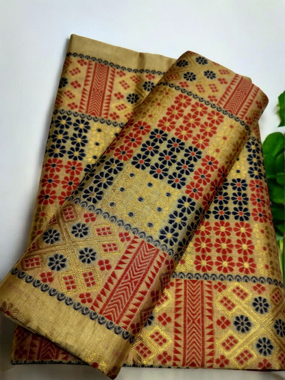 Assamese Traditional Muga PolyToss Mekhela Chador